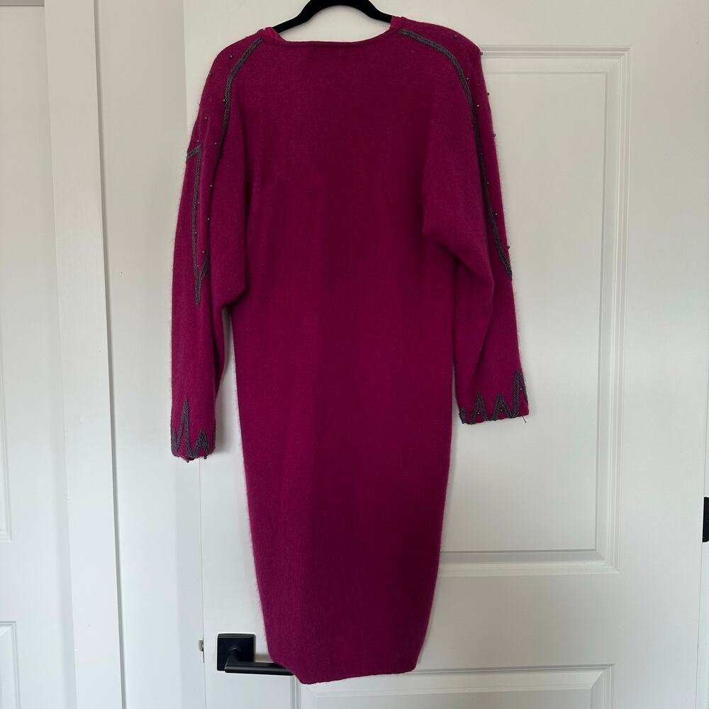 Cee Gee by Sue Wong (S) Vintage Purple/Pink Angora Wool Beaded Midi Dress 80s - Picture 5 of 7
